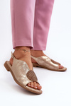 Women's sandals with ornament on flat heel S.Barski KV24-057 Golden