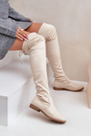 Knee High Flat Heel Boots Made Of Eco Suede Beige Linnithia