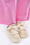 Sneakersy Damskie Skóra Naturalna Platforma Beżowe GOE RR2N4043