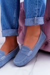 Women's Suede Leather Moccasins Blue Tenzion