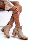 Leather Women's Low Heel Ankle Boots with Cut Outs Zazoo 850 Beige