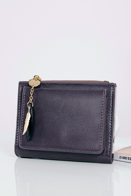 Small Women's Plum Wallet Gold Feather Wallet