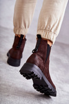 Suede Warm Boots On A Flat Heel Brown Salome
