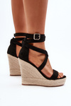 Sandals With Wedge Heel And Woven Band Black Salthe