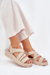 Women's Leather Platform Sandals With Buckle Beige Selianae