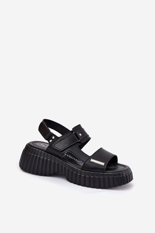 Leather Women's Platform Sandals Black Mertella