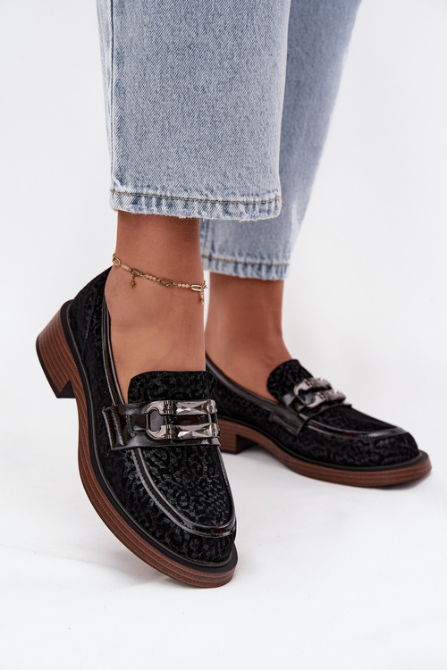 Suede Women's Loafers with Decoration D&A MR52-176 Black