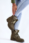 Suede insulated boots with a zipper with pearls Green Raiso