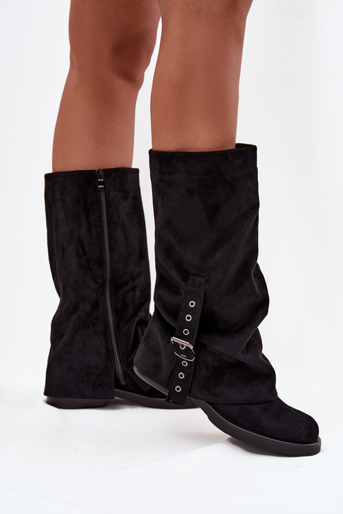 Women's Boots With Wrinkled Shaft And Buckle Black Ophelis