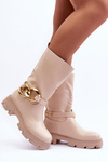 Leather Ankle Boots with Flat Heel Beige Diominna