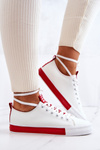 Women's Leather Sneakers White and Red Mikayla