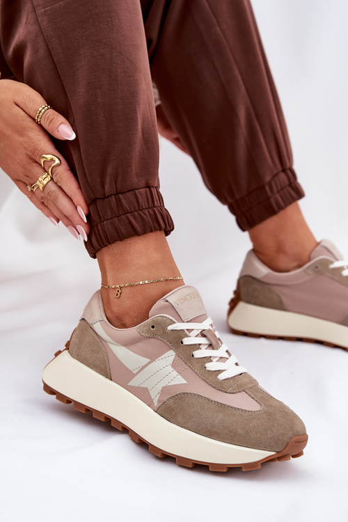 Buty Sportowe Damskie Zamszowe Platforma Beżowe Vinceza 66720