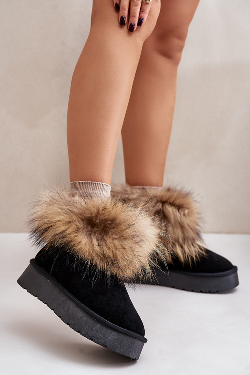 Leather Snow Boots On Platform With Fur Black Avirisa