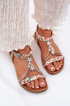 Ladies Flat Sandals With Woven Straps And Charms Artiker 54C1323 Gold