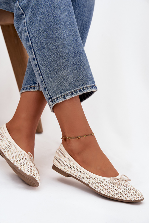 Ballet Flats With Weaving And Bow Ecru Belirra