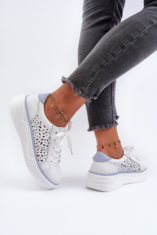 White Leather Women's Platform Sneakers Peilaeno