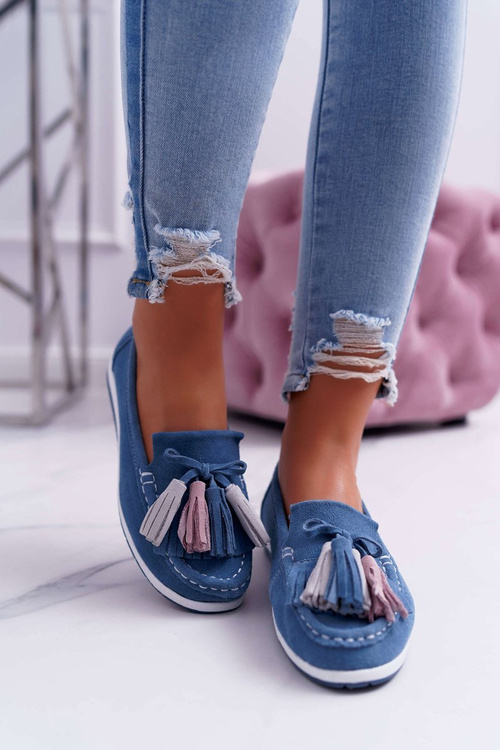 Women's Leather Suede Fringed Moccasins Batist Blue
