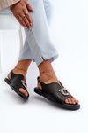 Flat Women's Sandals with Gold Ornament Vinceza 17319 Black