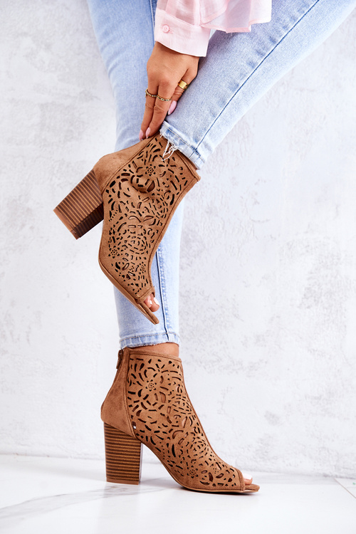 Openwork Boots On A Post Camel Brittany