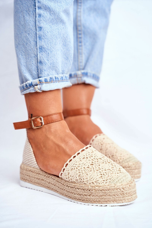 Espadryle Damskie Na Platformie Lniane Beżowe Palm Spring