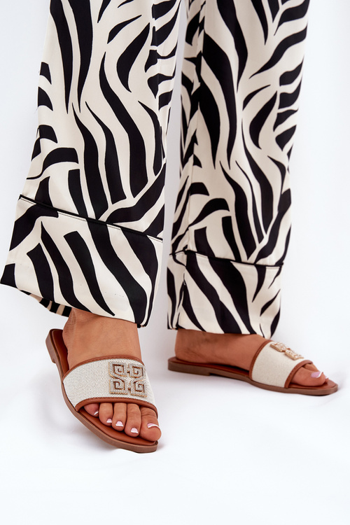 Elegant Women's Slippers With Decoration On Flat Heel Camel Lovehia