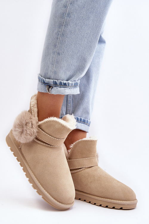 Beige Suede Snow Boots with Cutouts for Women Eraclio