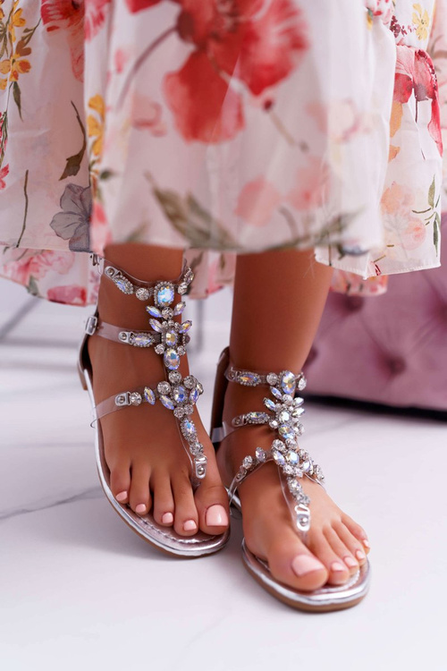 Women's Silver Sandals with Ywena Crystals