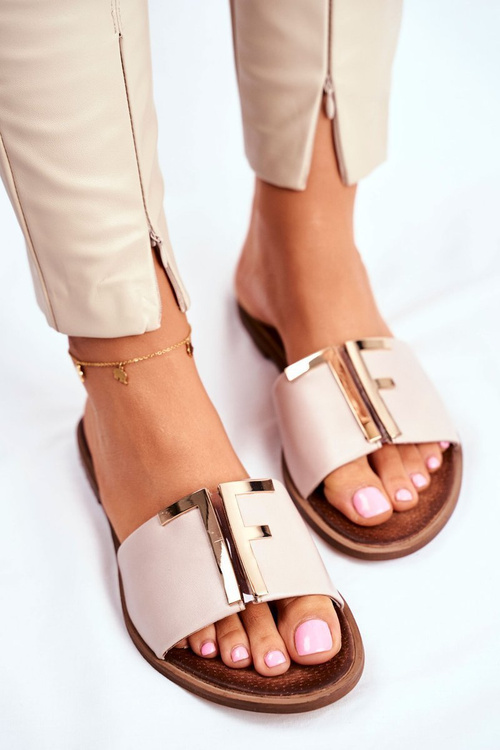 Women's Classic Leather Slippers Beige Adele