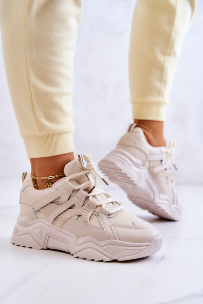 Sportowe Buty Sneakersy Damskie Beżowe Daren