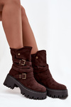 Women's ankle boots on chunky heel with buckles and strap chocolate Nerelisa