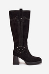 Insulated Women's Heeled Boots With Stitching Black Alessara