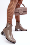 Women's Lacquered Boots On Embellished Heel D&A MR870-93 Grey