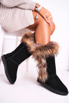 Women's Snow Boots With Fur Leather Suede Black Balvin