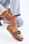 Women's suede loafers with decorations Beige Janetta