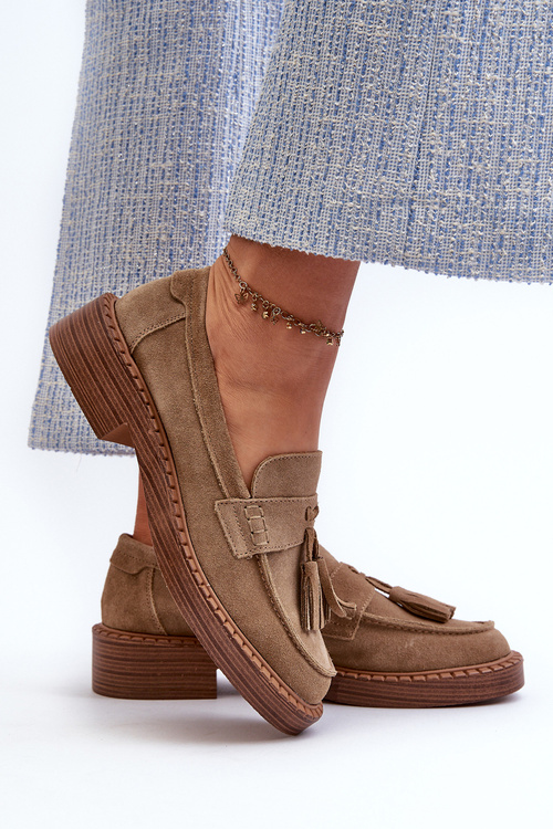 Women's Suede Loafers with Fringes D&A Brown