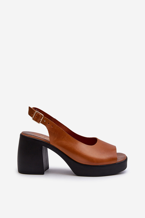 Zazoo 40376 Leather Sandals On Chunky Heel Brown