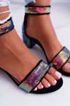 Lu Boo Iridescent Sequins Black Tindal Women's Stiletto Sandals