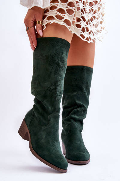 Women's Openwork Suede Boots Green Enrissa