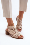 Beige Openwork Sandals with Heels Serapina