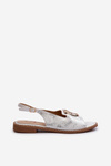 Elegant Women's Sandals with Gold Decoration on Flat Heel Silver S.Barski KV27-053
