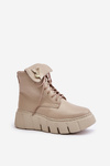 Botki Na Platformie Skóra Naturalna Ocieplane Beżowe Zazoo 60511 