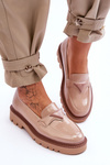 Lacquered Women's Loafers On The Platform With Decoration Beige Jonett