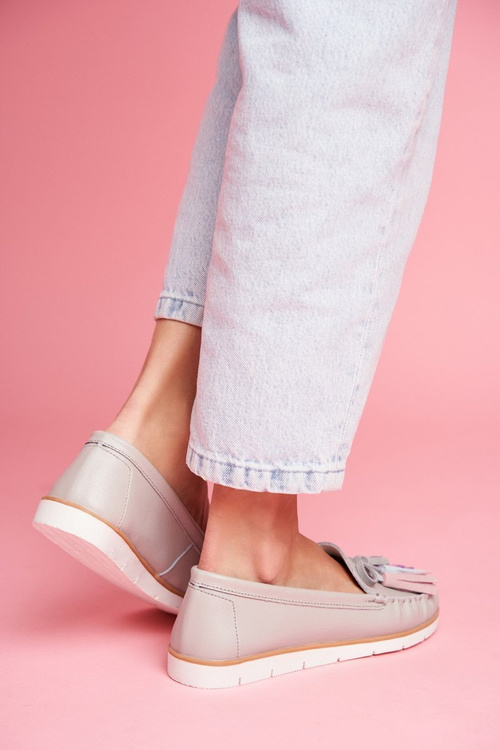 Women's Leather Moccasins Grey Bebbo