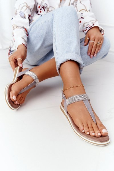 Sandals With Cubic Zirconia S.Barski 701-12 Grey