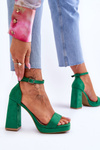 Fashionable Suede Square Heel Sandals Green Merila