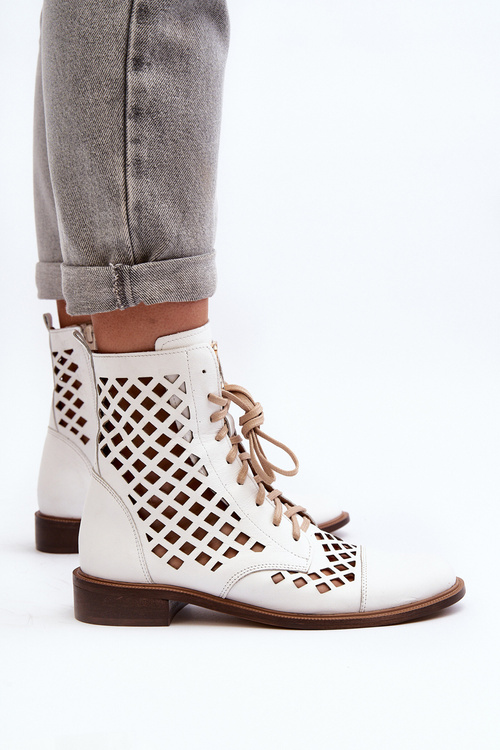 Openwork Leather Boots Zazoo 2695 White