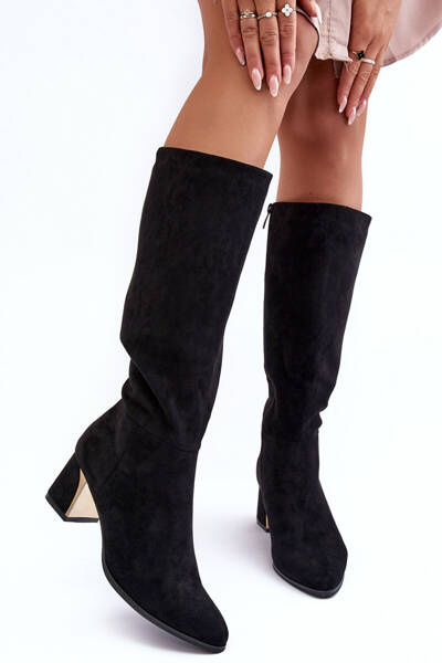Suede Over The Knee Boots With Heel Black Inatris