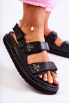 Women's Leather Sandals With Decoration Black Elly 