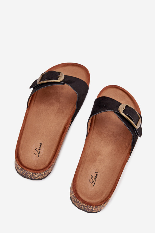 Women's Sandals With Buckle On Cork Platform Black Zavira