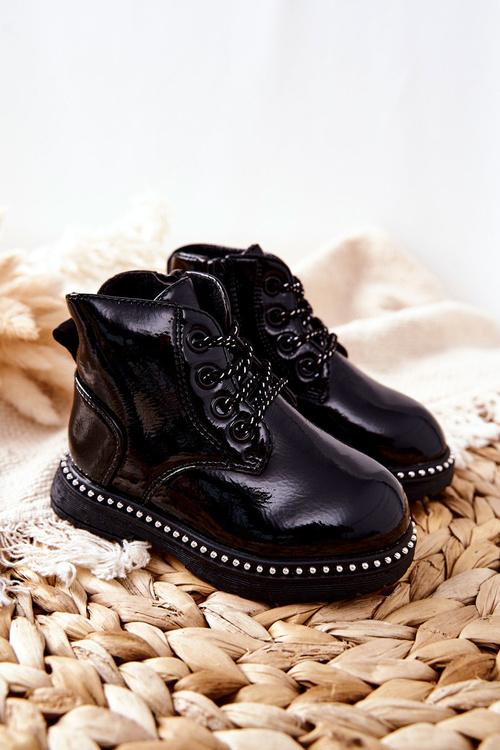 Leather Children's Boots Lacquered Black Maris